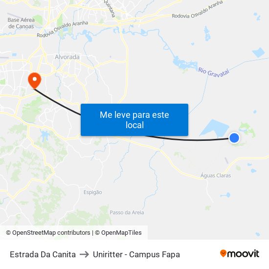 Estrada Da Canita to Uniritter - Campus Fapa map