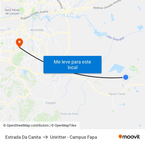 Estrada Da Canita to Uniritter - Campus Fapa map