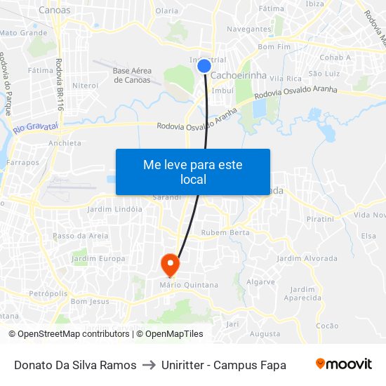 Donato Da Silva Ramos to Uniritter - Campus Fapa map