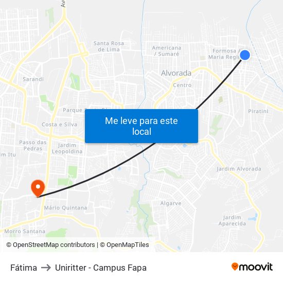 Fátima to Uniritter - Campus Fapa map