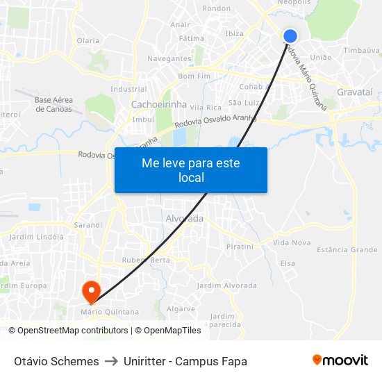 Otávio Schemes to Uniritter - Campus Fapa map