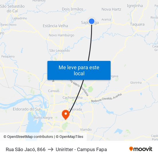 Rua São Jacó, 866 to Uniritter - Campus Fapa map