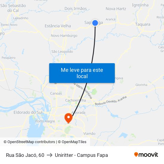 Rua São Jacó, 60 to Uniritter - Campus Fapa map