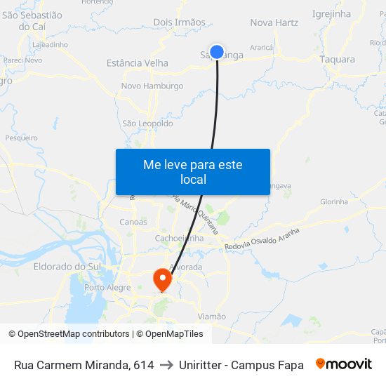 Rua Carmem Miranda, 614 to Uniritter - Campus Fapa map