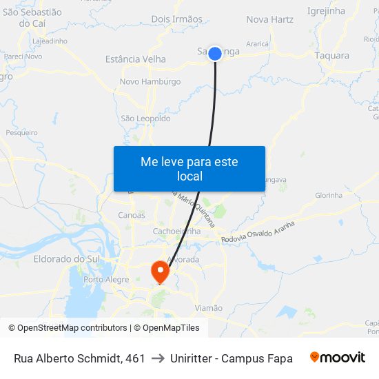 Rua Alberto Schmidt, 461 to Uniritter - Campus Fapa map