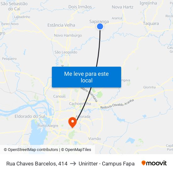 Rua Chaves Barcelos, 414 to Uniritter - Campus Fapa map