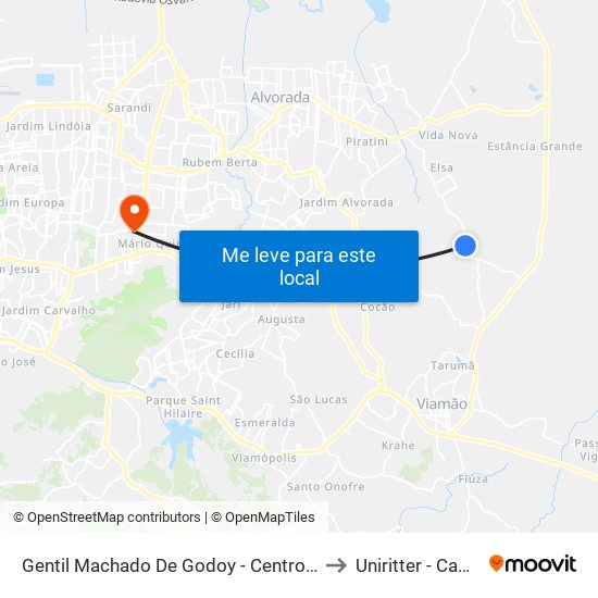 Gentil Machado De Godoy - Centro De Pesquisa Viamão to Uniritter - Campus Fapa map
