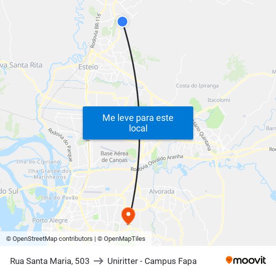 Rua Santa Maria, 503 to Uniritter - Campus Fapa map