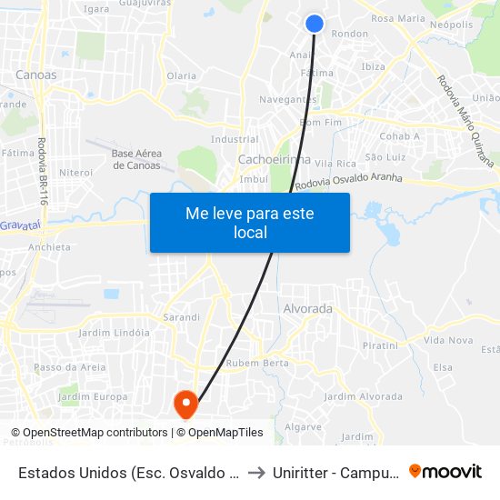 Estados Unidos (Esc. Osvaldo Camargo) to Uniritter - Campus Fapa map