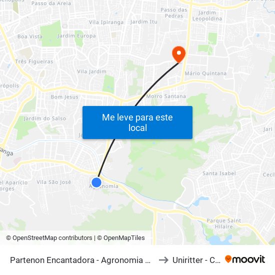 Partenon Encantadora - Agronomia Porto Alegre - Rs 91530-480 Brasil to Uniritter - Campus Fapa map