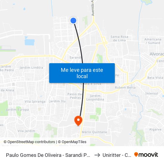 Paulo Gomes De Oliveira - Sarandi Porto Alegre - Rs 91120-440 Brasil to Uniritter - Campus Fapa map