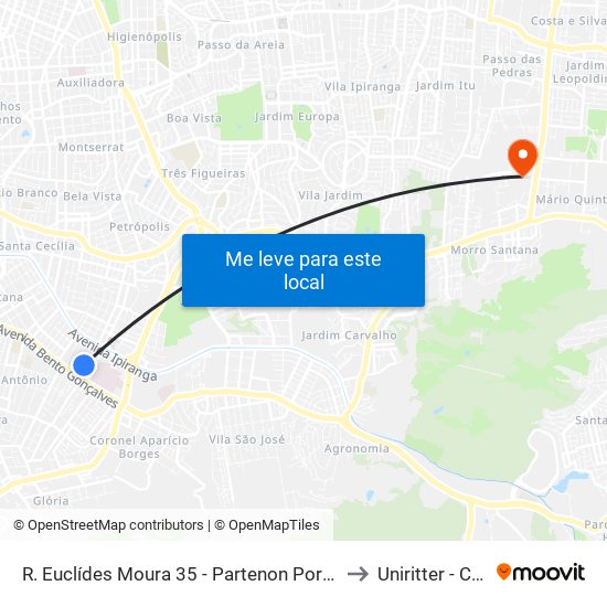 R. Euclídes Moura 35 - Partenon Porto Alegre - Rs 90680-070 Brasil to Uniritter - Campus Fapa map