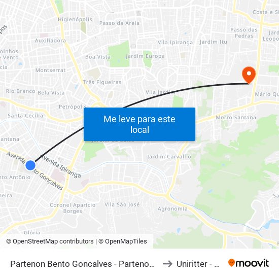 Partenon Bento Goncalves - Partenon Porto Alegre - Rs 90610-250 Brasil to Uniritter - Campus Fapa map