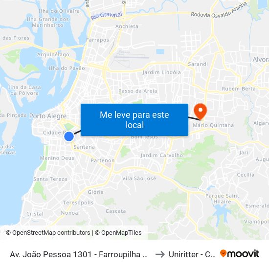 Av. João Pessoa 1301 - Farroupilha Porto Alegre - Rs 90040-001 Brasil to Uniritter - Campus Fapa map