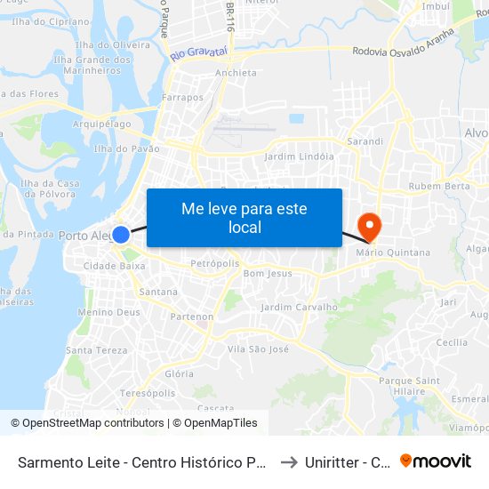 Sarmento Leite - Centro Histórico Porto Alegre - Rs 90035-073 Brasil to Uniritter - Campus Fapa map