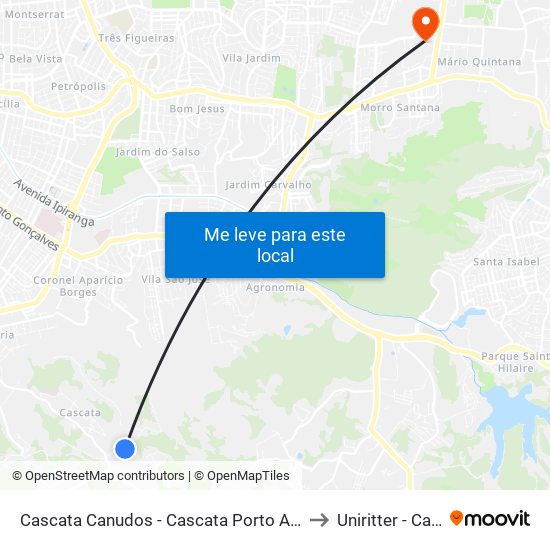 Cascata Canudos - Cascata Porto Alegre - Rs 91712-080 Brasil to Uniritter - Campus Fapa map