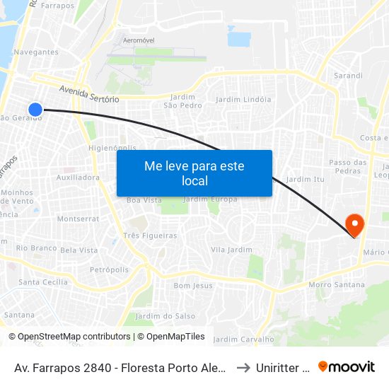 Av. Farrapos 2840 - Floresta Porto Alegre - São Geraldo Porto Alegre - Rs 90230-080 Brasil to Uniritter - Campus Fapa map