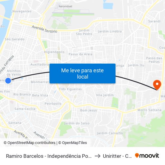 Ramiro Barcelos - Independência Porto Alegre - Rs 90035-073 Brasil to Uniritter - Campus Fapa map