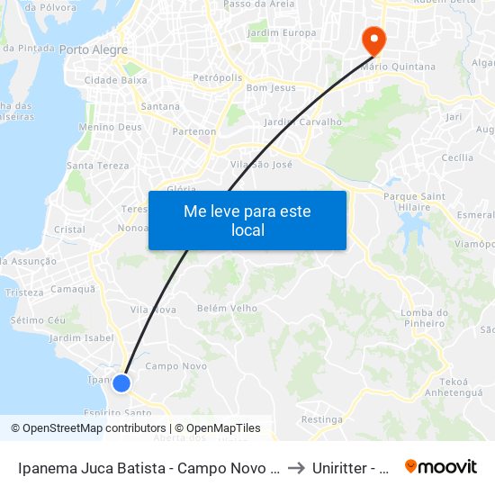 Ipanema Juca Batista - Campo Novo Porto Alegre - Rs 91751-150 Brasil to Uniritter - Campus Fapa map