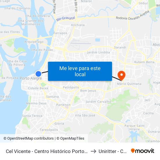Cel Vicente - Centro Histórico Porto Alegre - Rs 90030-040 Brasil to Uniritter - Campus Fapa map