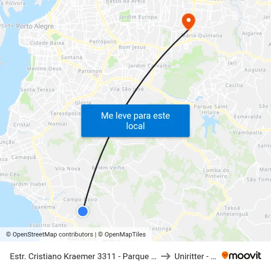 Estr. Cristiano Kraemer 3311 - Parque Urbano Porto Alegre - Rs 91750-060 Brasil to Uniritter - Campus Fapa map