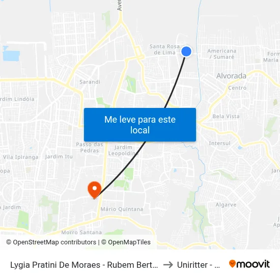 Lygia Pratini De Moraes - Rubem Berta Porto Alegre - Rs 91170-400 Brasil to Uniritter - Campus Fapa map