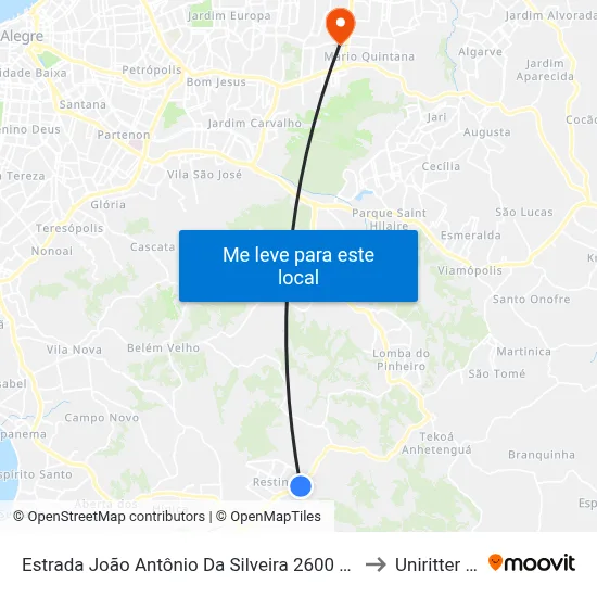 Estrada João Antônio Da Silveira 2600 Restinga Porto Alegre - Rio Grande Do Sul 91790 Brasil to Uniritter - Campus Fapa map