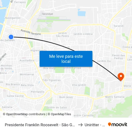 Presidente Franklin Roosevelt - São Geraldo Porto Alegre - Rs 90230-080 Brasil to Uniritter - Campus Fapa map