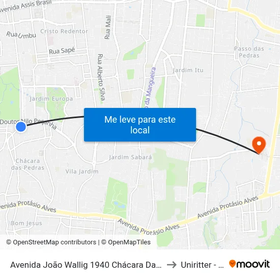 Avenida João Wallig 1940 Chácara Das Pedras Porto Alegre - Rs 91340-001 Brasil to Uniritter - Campus Fapa map