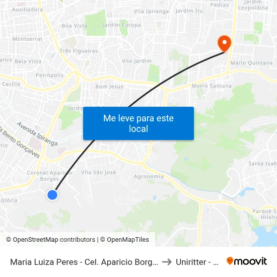 Maria Luiza Peres - Cel. Aparicio Borges Porto Alegre - Rs 91510-360 Brasil to Uniritter - Campus Fapa map
