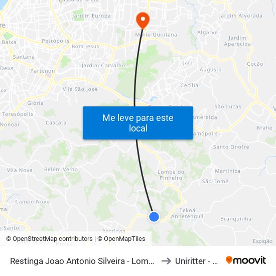 Restinga Joao Antonio Silveira - Lomba Do Pinheiro Porto Alegre - Rs Brasil to Uniritter - Campus Fapa map