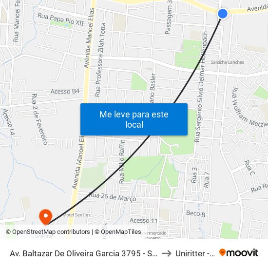Av. Baltazar De Oliveira Garcia 3795 - Sao Sebastiao Porto Alegre - Rs 91150-001 Brasil to Uniritter - Campus Fapa map