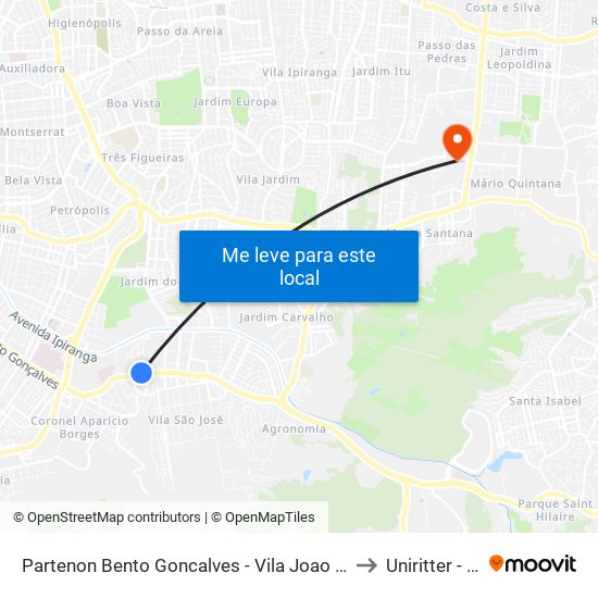 Partenon Bento Goncalves - Vila Joao Pessoa Porto Alegre - Rs 90650-002 Brasil to Uniritter - Campus Fapa map