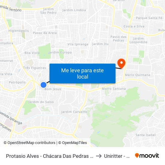 Protasio Alves - Chácara Das Pedras Porto Alegre - Rs 90470-430 Brasil to Uniritter - Campus Fapa map