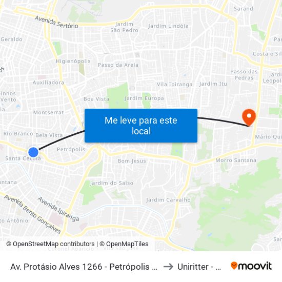 Av. Protásio Alves 1266 - Petrópolis Porto Alegre - Rs 90410-005 Brasil to Uniritter - Campus Fapa map