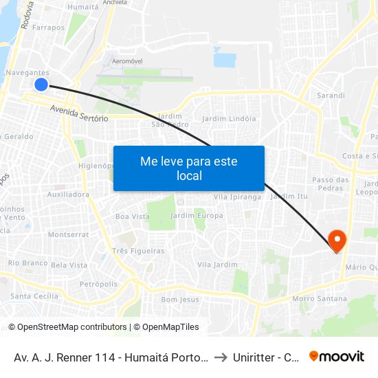 Av. A. J. Renner 114 - Humaitá Porto Alegre - Rs 90220-007 Brasil to Uniritter - Campus Fapa map