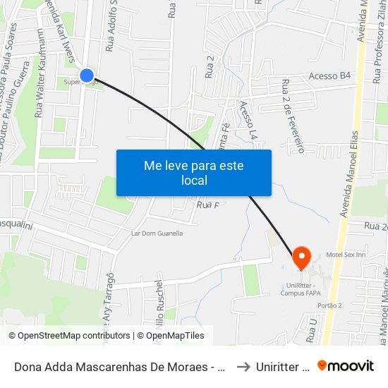 Dona Adda Mascarenhas De Moraes - Jardim Itu-Sabará Porto Alegre - Rs 91220-140 Brasil to Uniritter - Campus Fapa map