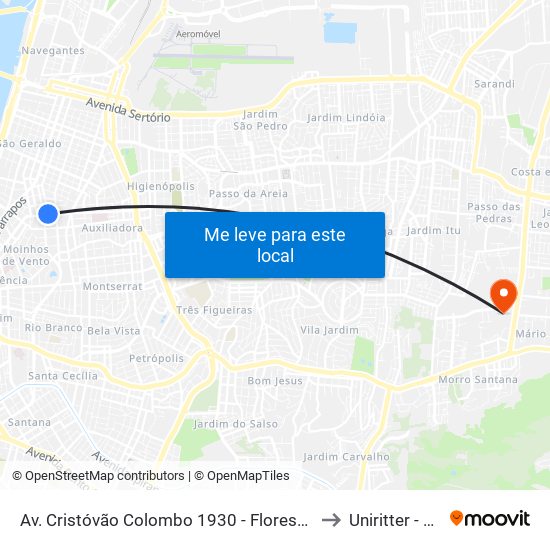 Av. Cristóvão Colombo 1930 - Floresta Porto Alegre - Rs 90560-002 Brasil to Uniritter - Campus Fapa map