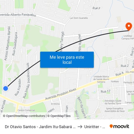Dr Otavio Santos - Jardim Itu-Sabará Porto Alegre - Rs 91210-000 Brasil to Uniritter - Campus Fapa map