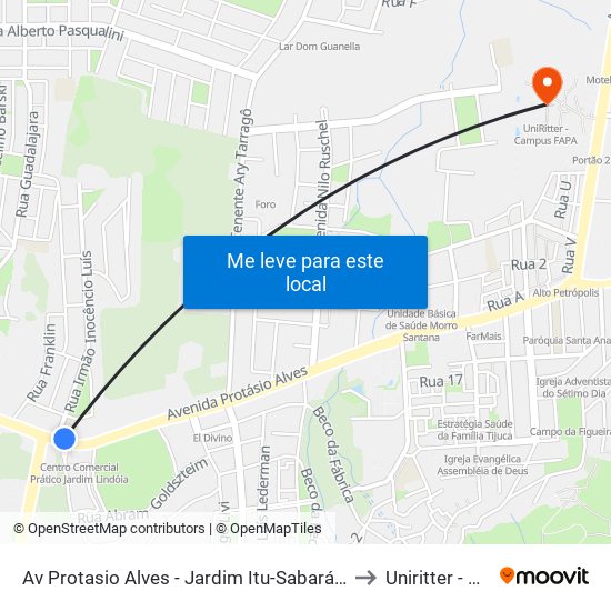 Av Protasio Alves - Jardim Itu-Sabará Porto Alegre - Rs 91210-080 Brasil to Uniritter - Campus Fapa map