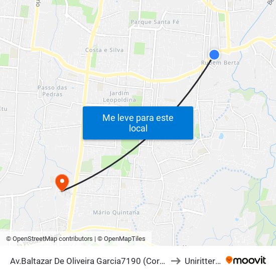 Av.Baltazar De Oliveira Garcia7190 (Corredor C/B) - Rubem Berta Porto Alegre - Rs 91180-005 Brasil to Uniritter - Campus Fapa map