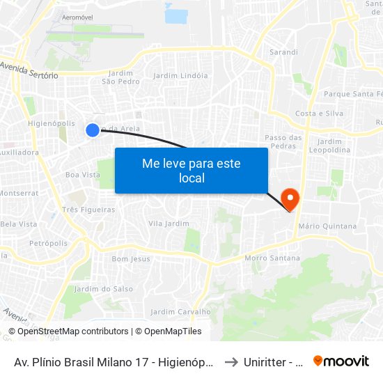 Av. Plínio Brasil Milano 17 - Higienópolis Porto Alegre - Rs 90520-002 Brasil to Uniritter - Campus Fapa map