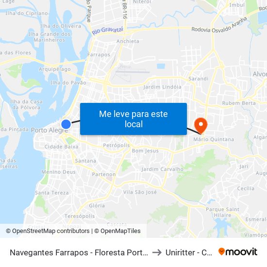 Navegantes Farrapos - Floresta Porto Alegre - Rs 90030-001 Brasil to Uniritter - Campus Fapa map