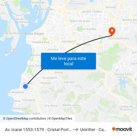 Av. Icaraí 1553-1579 - Cristal Porto Alegre - Rs Brasil to Uniritter - Campus Fapa map