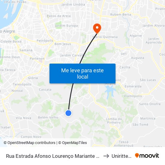 Rua Estrada Afonso Lourenço Mariante 2288-2302 - Lomba Do Pinheiro Porto Alegre - Rs 91787-260 Brasil to Uniritter - Campus Fapa map