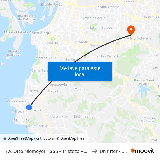 Av. Otto Niemeyer 1556 - Tristeza Porto Alegre - Rs 91910-001 Brasil to Uniritter - Campus Fapa map