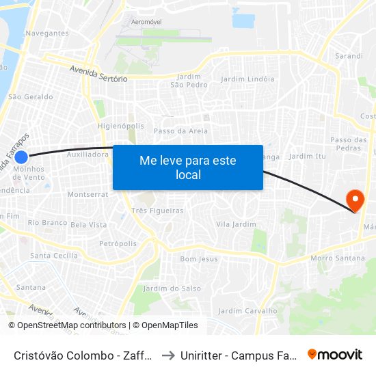 Cristóvão Colombo - Zaffari to Uniritter - Campus Fapa map