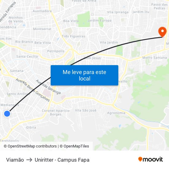 Viamão to Uniritter - Campus Fapa map
