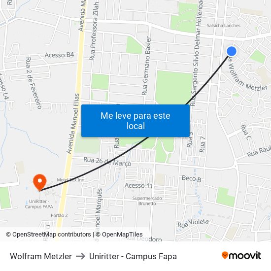 Wolfram Metzler to Uniritter - Campus Fapa map