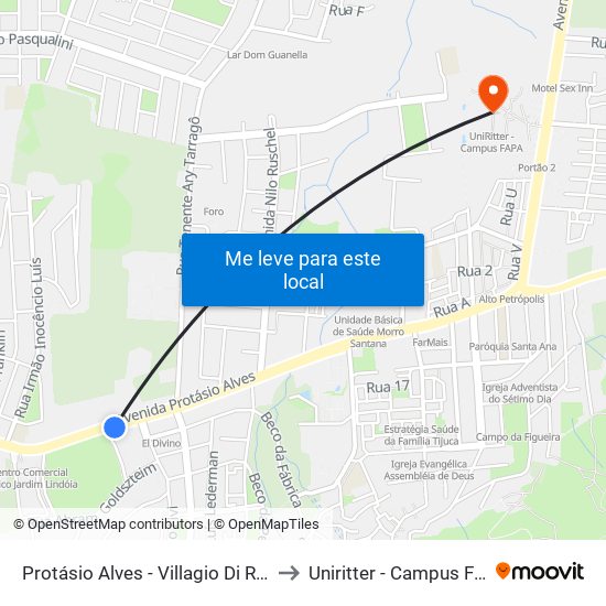 Protásio Alves - Villagio Di Roma to Uniritter - Campus Fapa map